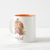 Dankbaar Bloemenpompoen Herfst herfst Thanksgiving Tweekleurige Koffiemok (Voorkant links)