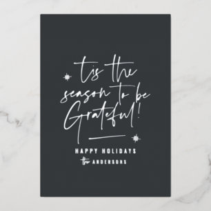 Dankbaar dank modern minimalistisch elegant schrif folie feestdagenkaart