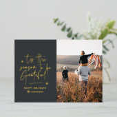 Dankbaar dank modern minimalistisch elegant script folie feestdagenkaart (Staand Voorkant)