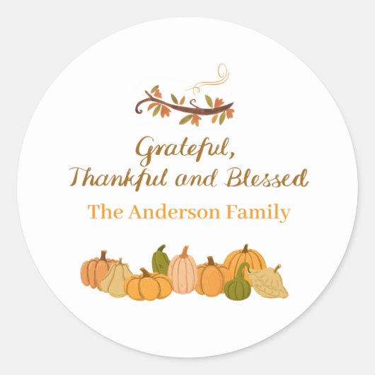 dankbaar , dankbaar en gezegend ronde sticker (Voorkant)