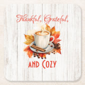Dankbaar, dankbaar en gezellig - Thanksgiving Kartonnen Onderzetters (Voorkant)
