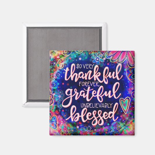 Dankbaar, dankbaar, gezegend  blauw Trendy Magneet (Voorkant / Achterkant)