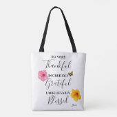 Dankbaar, dankbaar, gezegend script tote bag (Achterkant)