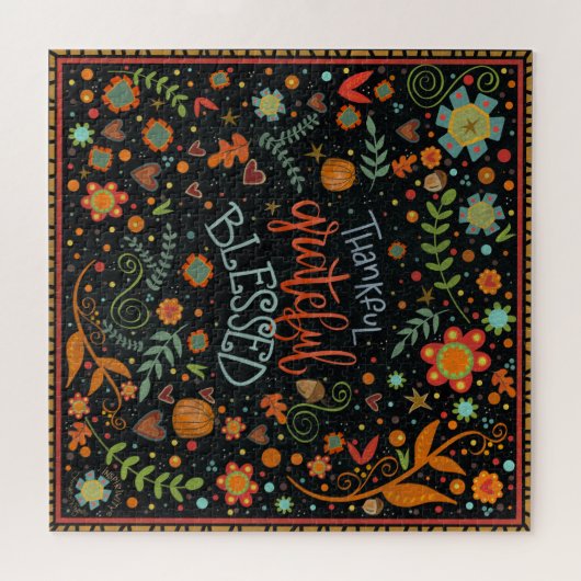 Dankbaar Dankbaar Gezegend Thanksgiving Leuk Bloem Legpuzzel (Horizontaal)