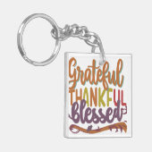 Dankbaar, dankbaar, gezegend - vierkant (dubbelzij sleutelhanger (Voorkant Links)