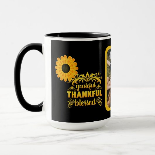 dankbaar, dankbaar, gezegende foto mok (Links)