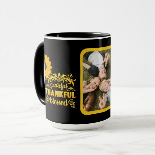 dankbaar, dankbaar, gezegende foto mok (Voorkant links)