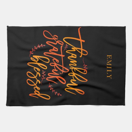 dankbaar dankbaar gezegende naam Sinaasappel geel  Theedoek (Horizontaal)