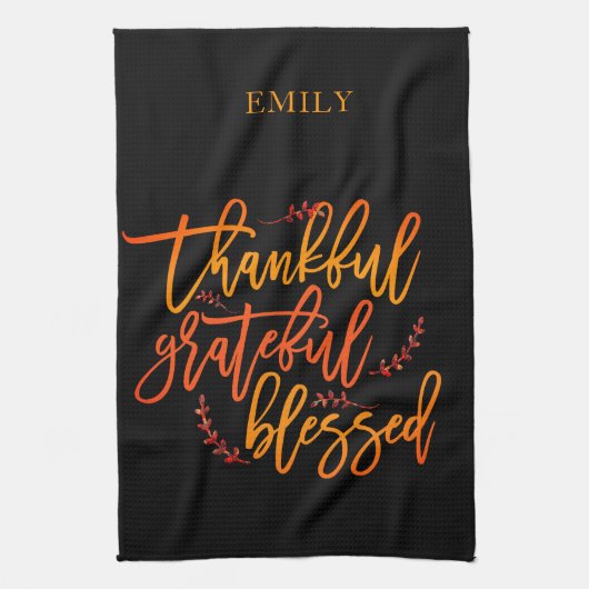 dankbaar dankbaar gezegende naam Sinaasappel geel  Theedoek (Verticaal)