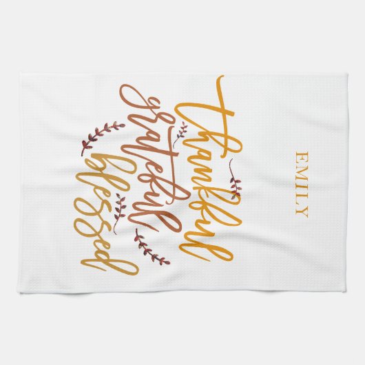 dankbaar dankbaar gezegende naam terracotta wit theedoek (Horizontaal)