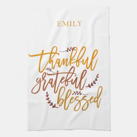 dankbaar dankbaar gezegende naam terracotta wit theedoek (Verticaal)