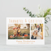 Dankbaar & dankbaar handschrift Thanksgiving Feestdagenkaart (Staand voorkant)