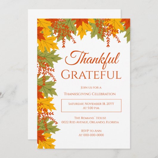 Dankbaar & dankbaar herfstbladeren Thanksgiving Kaart (Voorkant / Achterkant)