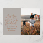 Dankbaar dankbaar modern minimaal elegant schrift folie feestdagenkaart (Voorkant)