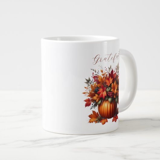 Dankbaar-Dankbaar-Pompoen met Fall Leaves Grote Koffiekop (Voorkant rechts)