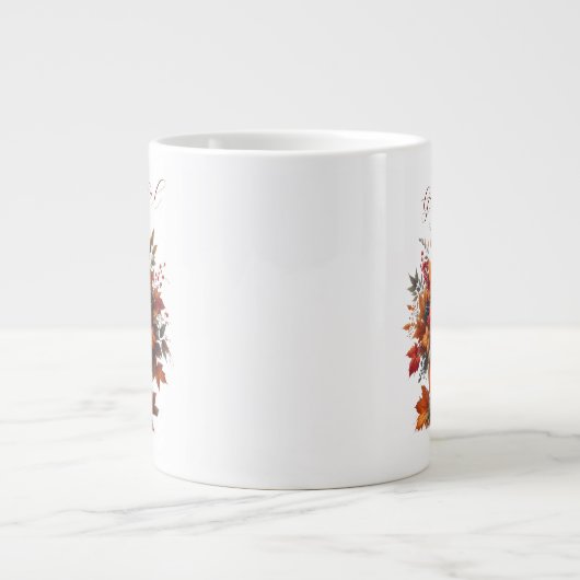 Dankbaar-Dankbaar-Pompoen met Fall Leaves Grote Koffiekop (Voorkant)