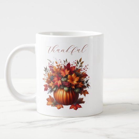 Dankbaar-Dankbaar-Pompoen met Fall Leaves Grote Koffiekop (Links)