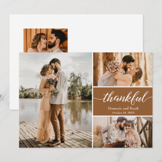 "Dankbaar" Earth-Tone trouwfoto Dank u kaart (Voorkant / Achterkant)