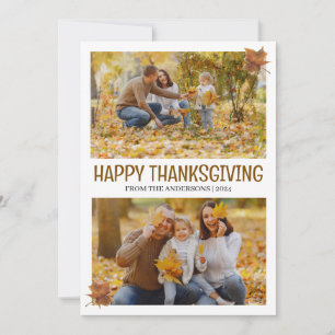 Dankbaar Elegant Happy thanksgiving familie 2 foto Feestdagenkaart
