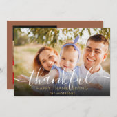 Dankbaar Elegant Script Photo Thanksgiving Feestdagenkaart (Voorkant / Achterkant)