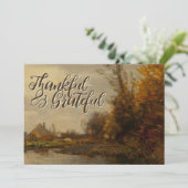  dankbaar en dankbaar herfsthuisje feestdagenkaart (Staand voorkant)