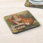 Dankbaar en dankbaar | meisje met pompoen bier onderzetter (Linkerzijde)