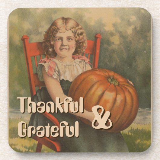 Dankbaar en dankbaar | meisje met pompoen bier onderzetter (Voorkant)