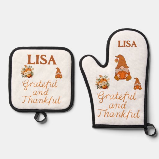 Dankbaar en Dankbaar Naam Monogram | Ovenwant & Pannenlap Set (Voorkant)