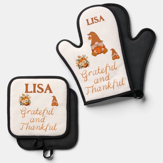 Dankbaar en Dankbaar Naam Monogram | Ovenwant & Pannenlap Set (Voorkant / Achterkant)