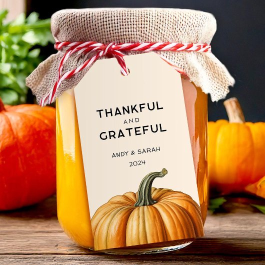 Dankbaar en Erkentelijk Thanksgiving Pompoen Label Cadeaulabel