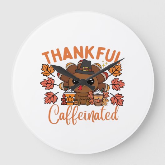 Dankbaar En Gecaffeïneerd Grappige Thanksgiving Ko Grote Klok (Voorkant)