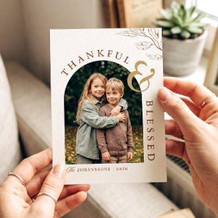 Dankbaar en Gezegend Gelukkig Thanksgiving Foto Feestdagenkaart