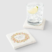 Dankbaar en gezegend krans herfstschilderij stenen onderzetter (Zijkant)