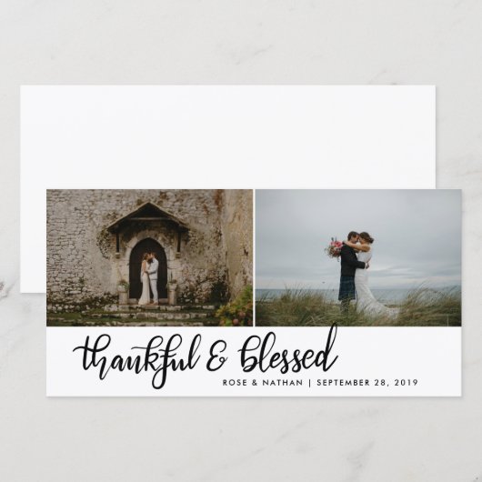 Dankbaar en gezegend met twee handgeschreven foto' bedankkaart (Voorkant / Achterkant)