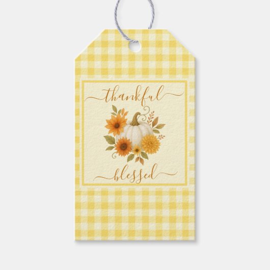Dankbaar en gezegend pompoen | Herfst Thanksgiving Cadeaulabel (Voorkant)