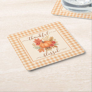 Dankbaar en gezegend pompoen Herfst Thanksgiving Kartonnen Onderzetters