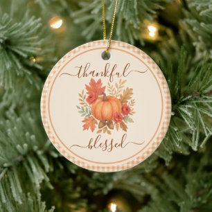 Dankbaar en gezegend pompoen   Herfst Thanksgiving Keramisch Ornament