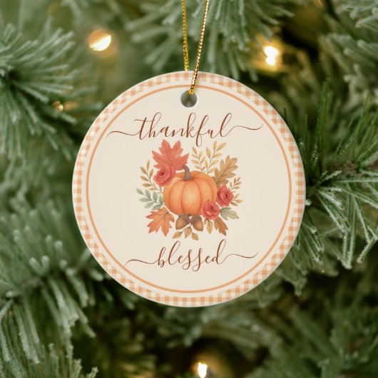 Dankbaar en gezegend pompoen | Herfst Thanksgiving Keramisch Ornament (Boom)