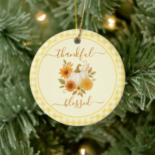 Dankbaar en gezegend pompoen   Herfst Thanksgiving Keramisch Ornament