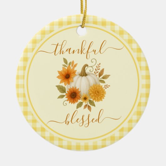 Dankbaar en gezegend pompoen | Herfst Thanksgiving Keramisch Ornament (Voorkant)