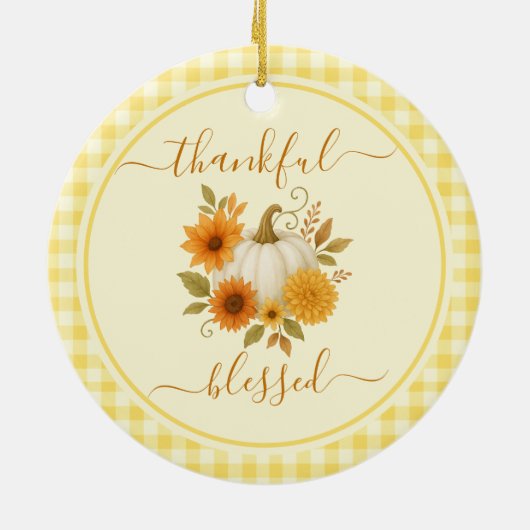 Dankbaar en gezegend pompoen | Herfst Thanksgiving Keramisch Ornament (Achterkant)