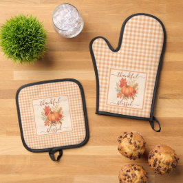 Dankbaar en gezegend pompoen | Herfst Thanksgiving Ovenwant & Pannenlap Set