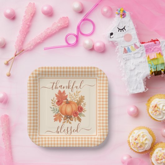 Dankbaar en gezegend pompoen | Herfst Thanksgiving Papieren Bordje (Feest)
