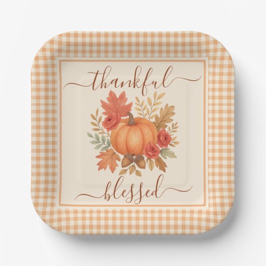 Dankbaar en gezegend pompoen | Herfst Thanksgiving Papieren Bordje (Voorkant)
