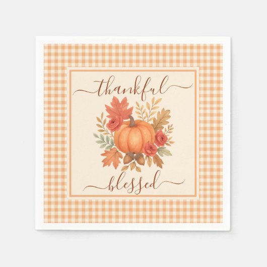 Dankbaar en gezegend pompoen | Herfst Thanksgiving Servet (Voorkant)