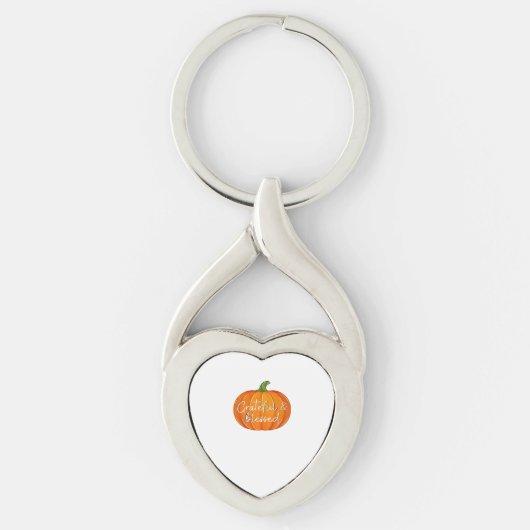 Dankbaar en Gezegend - Pompoen Herfst Thanksgiving Sleutelhanger (Voorkant)