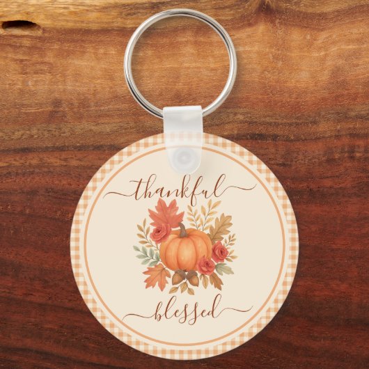 Dankbaar en gezegend pompoen | Herfst Thanksgiving Sleutelhanger (Voorkant)