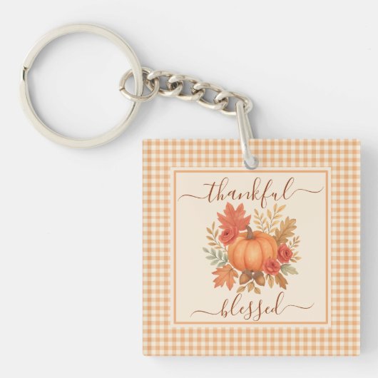 Dankbaar en gezegend pompoen | Herfst Thanksgiving Sleutelhanger (voorkant)