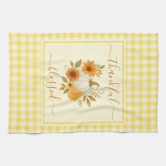 Dankbaar en gezegend pompoen | Herfst Thanksgiving Theedoek (Horizontaal)