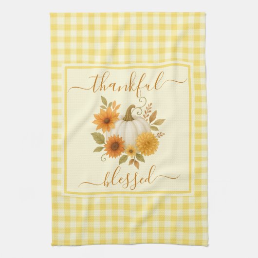 Dankbaar en gezegend pompoen | Herfst Thanksgiving Theedoek (Verticaal)